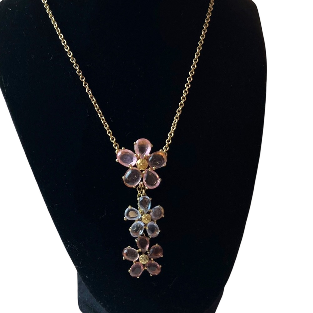 Coach Daphne Pink Glass Floral Drop‎ Necklace Gold Tone Signed Rare - Picture 4 of 11